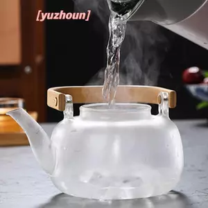 Ấm trà thủy tinh sôi chịu nhiệt Tay cầm bằng tre Thiệned Bộ trà gia đình Tay cầm bằng tre Ấm trà Nồi sức khỏe