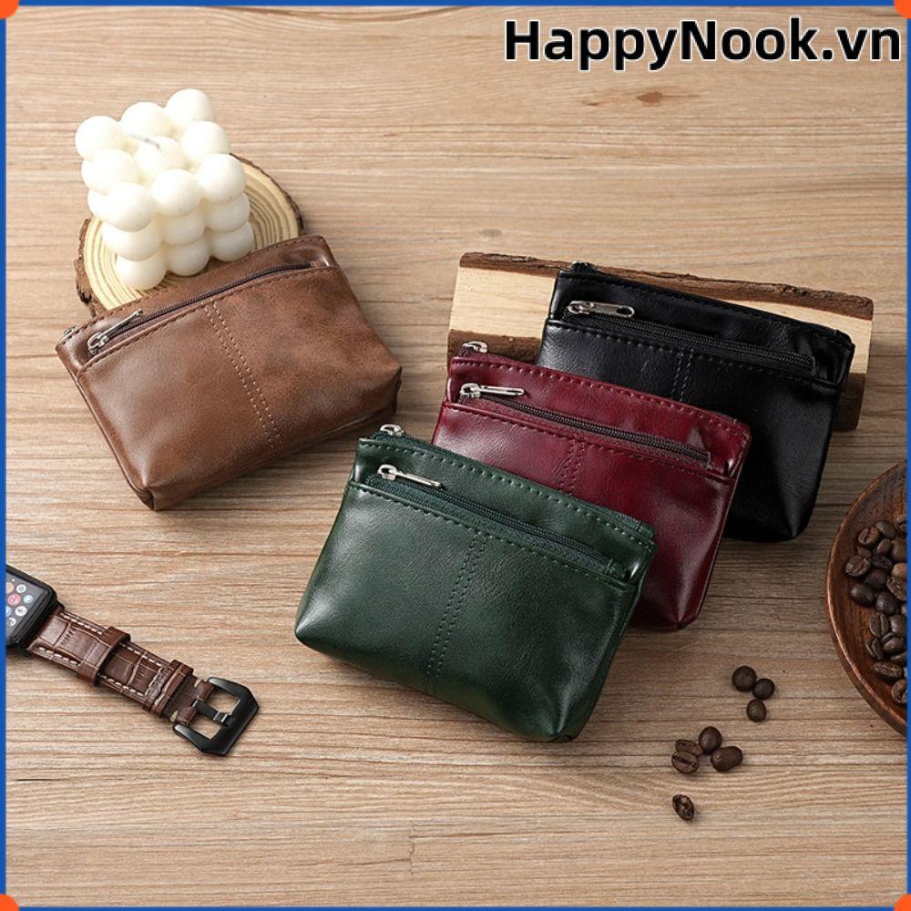 Ví HAPPYNOOK Zero, Ví đựng tiền xu màu trơn cổ điển, Túi đựng thẻ dây kéo bằng da PU Unisex