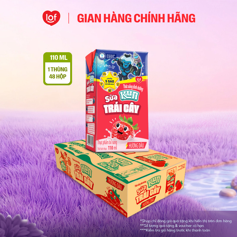 Sữa trái cây KUN vị dâu thùng 48 hộp x 110ml