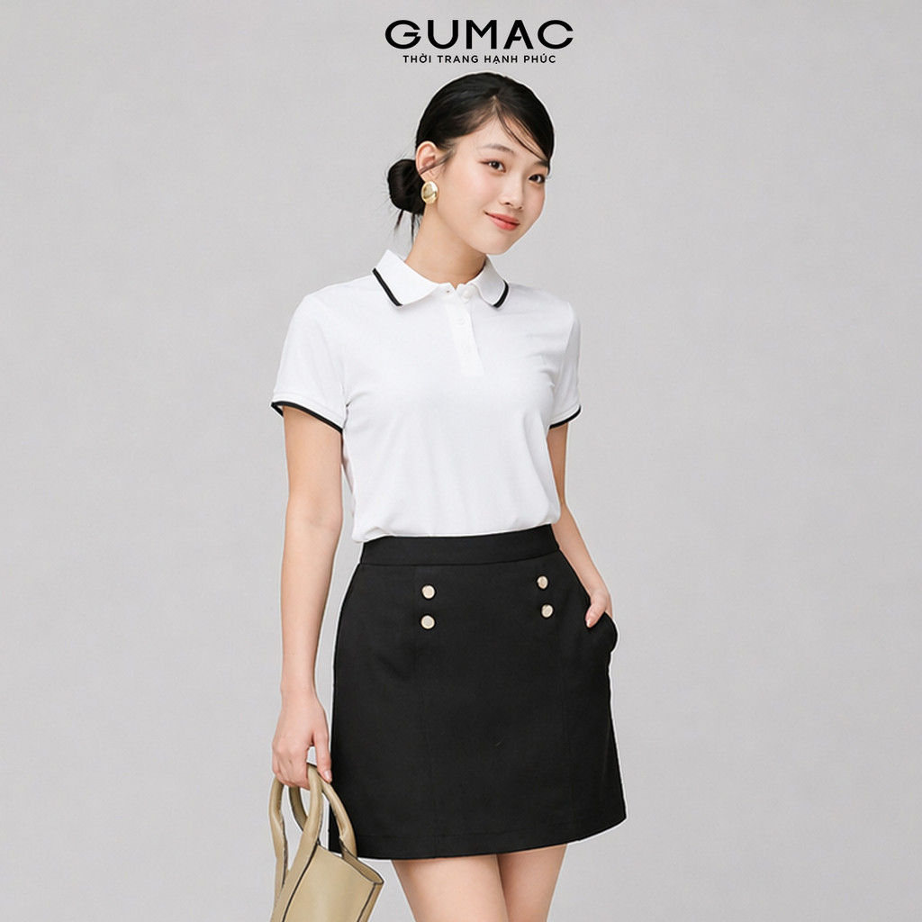Áo Polo Nữ GUMAC Form Regular Tay Ngắn Phối Bo Viền Cổ Và Tay Trẻ Trung PLF07041