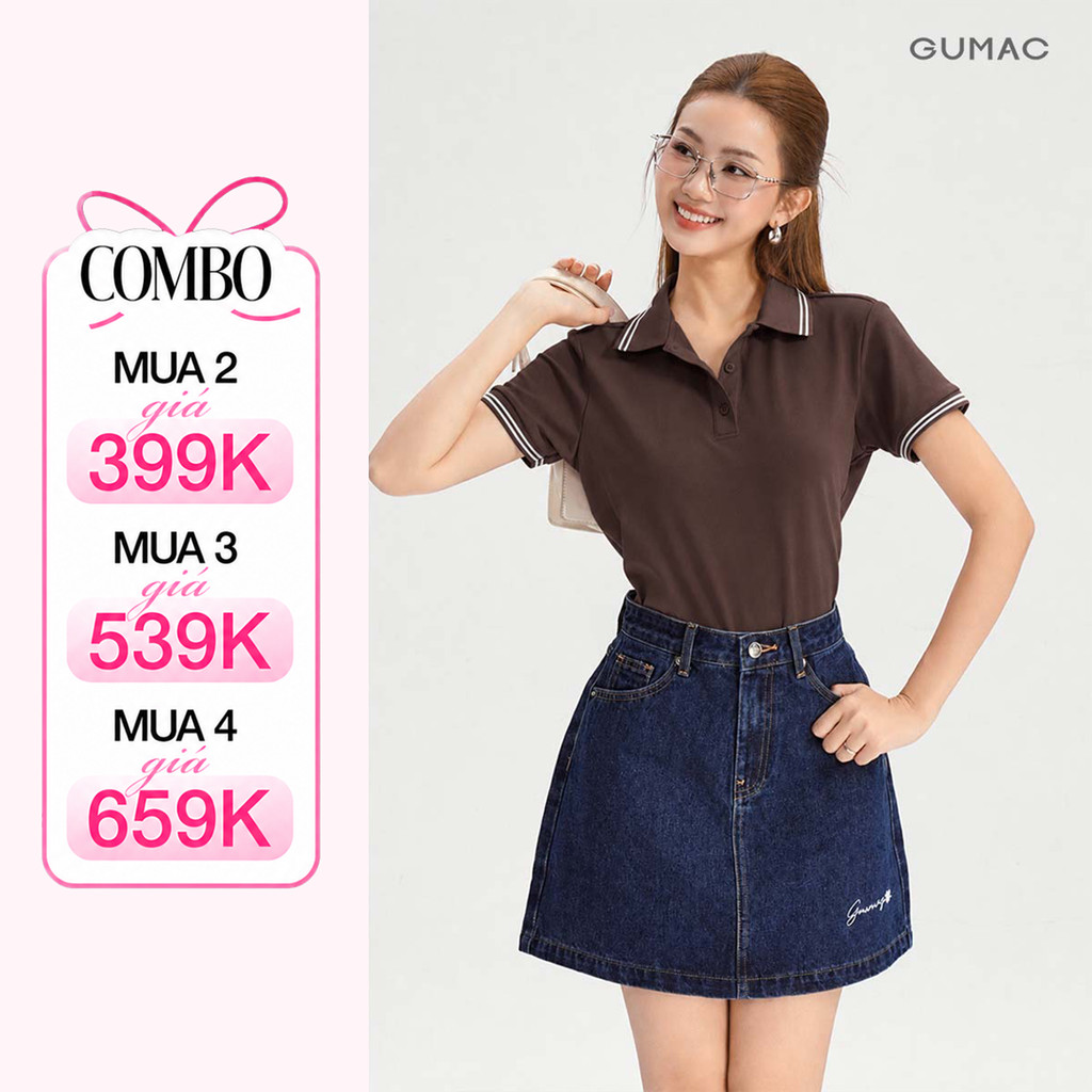 Áo Polo Nữ Form Suông GUMAC Phối Sọc 2 Viền Chất Thun Cá Sấu Poly Thoáng Mát Dễ Phối Đồ LPLE0917