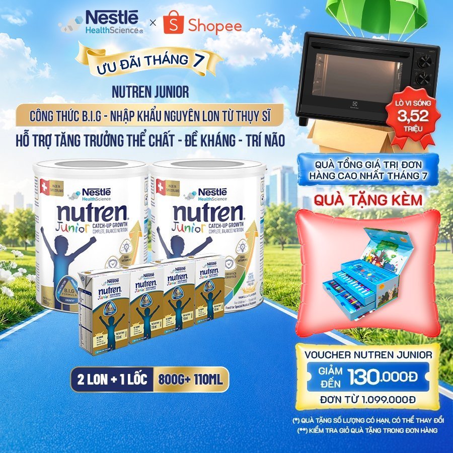 Bộ 2 Sữa Bột NESTLÉ NUTREN JUNIOR Thụy Sĩ Với Công Thức BIG Hỗ Trợ Tăng Trưởng Cho Bé 800G+Lốc 4 hộp sữa pha sẵn 110ML