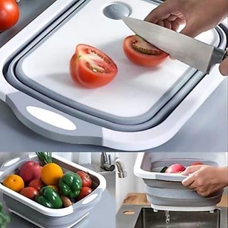 thớt nhựa kèm chậu đa năng 3 trong 1, Chậu rửa gấp kiêm thớt rổ đựng