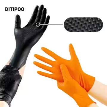 DITIPOO 10 Găng Tay Nitrile, Có Họa Tiết Màu Cam Đen Găng Tay Dùng Một Lần, Găng Tay An Toàn Chống Thấm Nước Chịu Mài Mòn Chuyên Nghiệp Sử Dụng Công Nghiệp