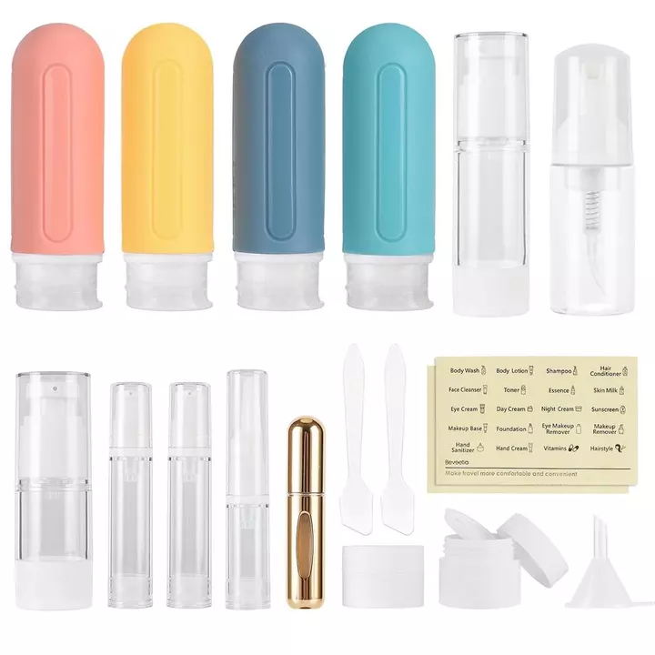 19 Gói Chai Du Lịch Được TSA phê duyệt, 3OZ Silicon Chống Rò Rỉ Có Thể Đổ Lại Kích Thước Du Lịch Hộp Đựng Đồ Vệ Sinh, Ống Phụ Kiện Du Lịch Miễn Phí BPA Dầu Gội Mỹ Phẩm Xà Phòng Lotion