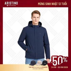 ARISTINO Áo Khoác Gió Thể Thao Nam 2 Lớp Xanh Tím Than AJK003EDP01 Regular Fit Nylon Co Giãn Nhẹ Ít Nhăn Giữ Form