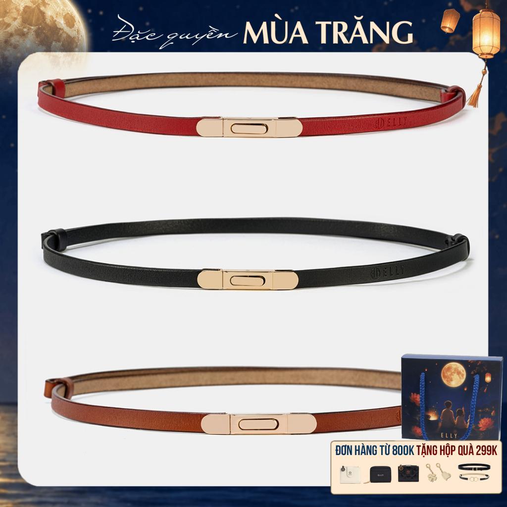 Dây lưng nữ ELLY ED87 thắt lưng da bò cao cấp khóa móc bấm thời trang sang trọng