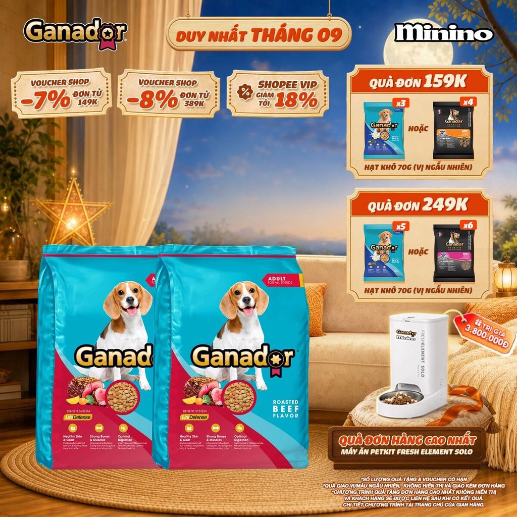 [CHỌN VỊ] Combo 2 x Thức ăn hạt Ganador cho chó trưởng thành vị Bò nướng/ Gà nướng 3kg