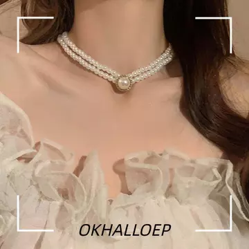 Vòng cổ ngọc trai IOKHALLO, Hạt ngọc trai sang trọng, Vòng đeo tay ngọc trai dự tiệc màu trắng vàng