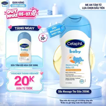 [MỚI] Dầu massage dưỡng ẩm làm dịu da bé với hoa cúc Calendula Hữu Cơ Cetaphil Baby Moisturising Baby Oil 200ml
