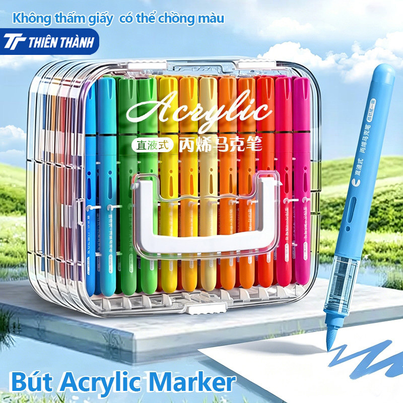 Acrylic Marker Thiên Thành Set 36/48/80 Màu Vẽ Tranh Cho Bé, Ngòi Brush Lông Mềm, Màu Đẹp, Mực Nhiều Không Lem