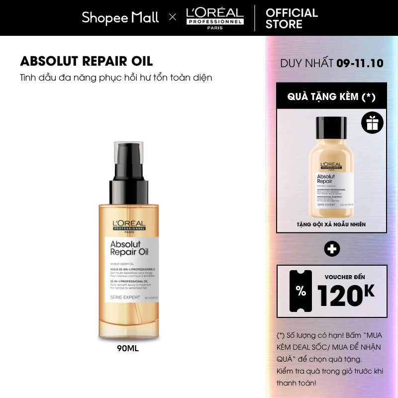 Tinh dầu dưỡng tóc 10 trong 1 phục hồi hư tổn toàn diện chuyên nghiệp Absolut Repair Oil 90ml - Dành cho tóc khô xơ, hư 