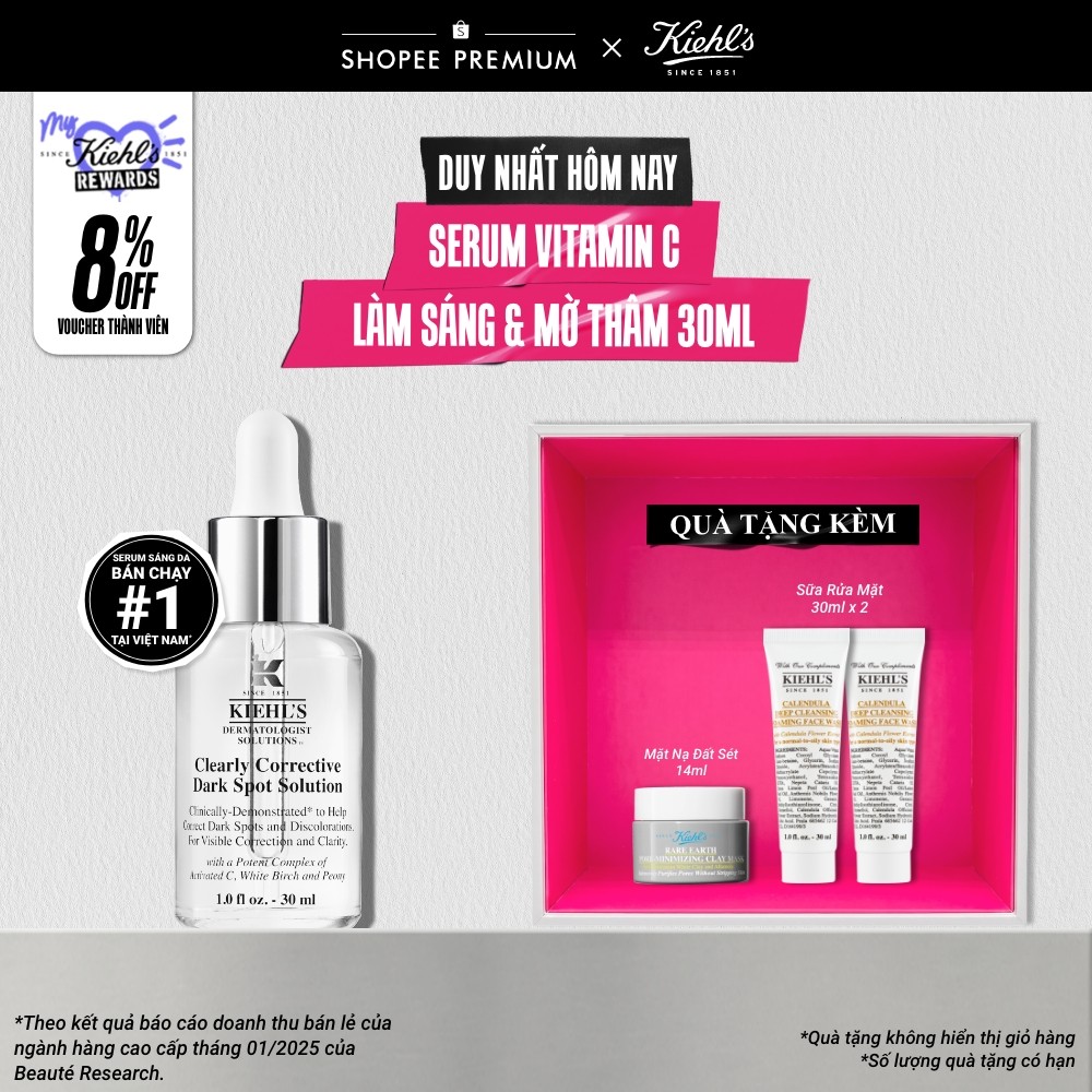 Serum Vitamin C làm sáng da & mờ thâm mụn Kiehl's Clearly Corrective™ Dark Spot Solution 30ml