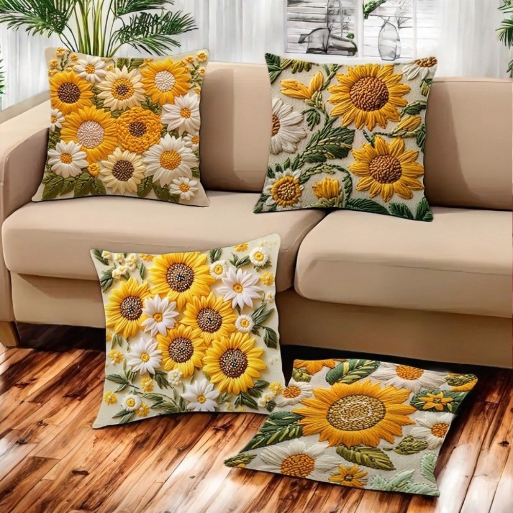 Vỏ Gối Hướng Dương THFENG, Đệm Sofa Sang Trọng 45x45cm, Vintage 2D Hoa Lông Tơ Mềm In Hình Phòng Ngủ Gối Trang Trí Nhà Cửa