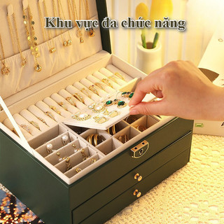 Hộp Đựng Đồ Trang Sức 3 Tầng Lót Nhung,Có Khoá Bảo Mật,Thiết Kế Đa Ngăn Thông Minh,QDa PU Cao Cấp
