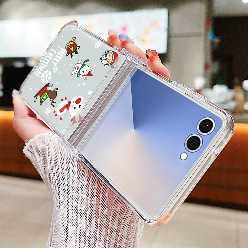 Giáng Sinh Dễ Thương Trong Suốt Ốp Lưng Điện Thoại Samsung Galaxy Z Flip 7 Flip 6 Flip 5 Flip 4 5G Full Bản Lề Gấp Cứng PC Dành Cho Samsung Z Flip7 Flip6 Flip5 Flip4 Flip3