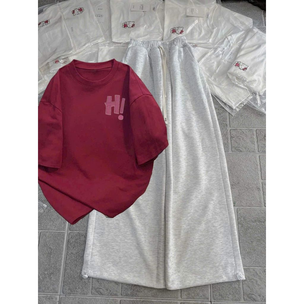 Tổng hợp quần  ống rộng chất da cá xám + mix áo form rộng tay lỡ unisex -ÁO PHÔNG CHỮ Hiii nngực-phongchang