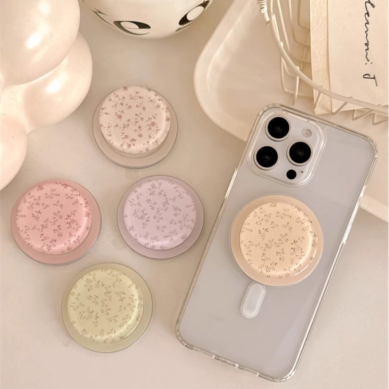 Hàn Quốc Đơn Giản Hoa Nhỏ Từ Tính Giá Đỡ Điện Thoại Cho IPhone 17 16 15 14 13 Pro Max Plus Có Thể Gập Lại Vòng Cầm Co Giãn Để Bàn Đứng