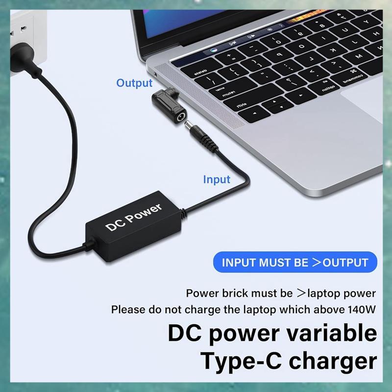 [uhktyltui.vn] Bộ chuyển đổi sạc nguồn PD 140W DC sang Type C Đầu vào DC Nữ sang đầu nối USB C Nam cho điện thoại, máy tính bảng, máy tính xách tay (G)