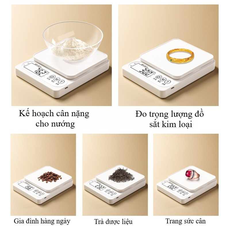 Cân Tiểu Ly Điện Tử Nhà Bếp Mini Định Lượng 0.1g - 10kg, chống gỉ, chống trầy xước, chống nước
