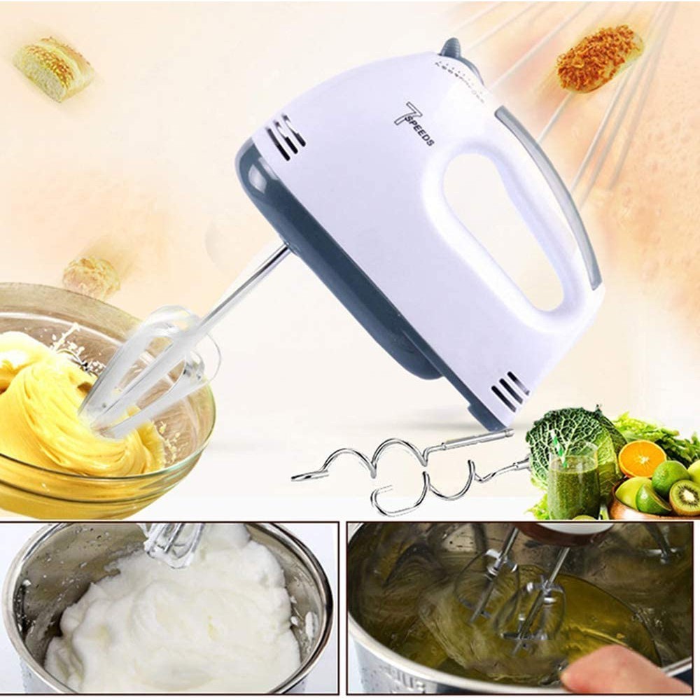 Máy Đánh Trứng Cầm Tay 7 Tốc Độ 260W Đa Năng Siêu Khỏe Kèm 4 Que Inox Đánh Kem Trộn Bột Dễ Dùng