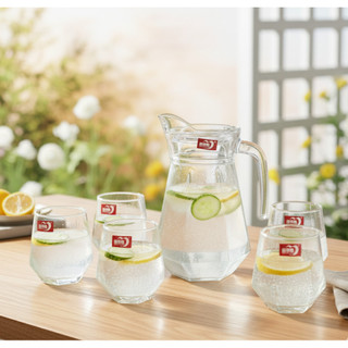 (KÈM QUÀ) Bộ Bình + 6 Ly Thủy Tinh Có Thiết Kế Tối Giản, Đẹp Mắt - TẶNG 6C LÓT LY VẢI
