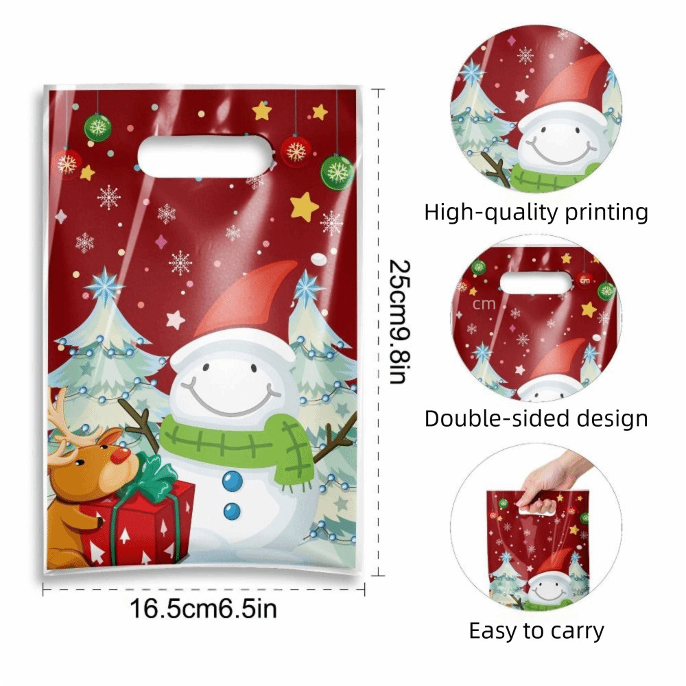 NORBORTO 50 Túi Giáng Sinh, Phim Hoạt Hình Màu Đỏ Ông Già Noel Xmas Tote, Phim Ngọc Trai Opp Sáng Tạo Họa Tiết Tuyết Giáng Sinh Cung Cấp Đồ Dùng Giáng Sinh