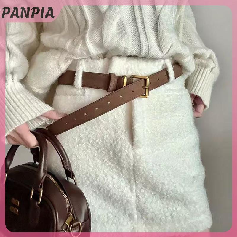 PNPIA - Thắt lưng da lộn nữ vintage thời trang, hợp kim vàng thanh lịch