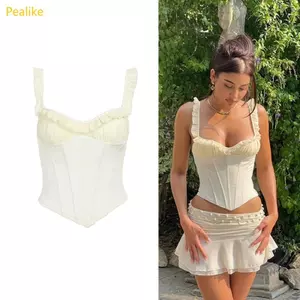 Pealike Nữ Ruffle Viền Corset Camisole Spaghetti Dây Slim Đi Chơi Đồ Lót