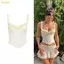 Pealike Nữ Ruffle Viền Corset Camisole Spaghetti Dây Slim Đi Chơi Đồ Lót