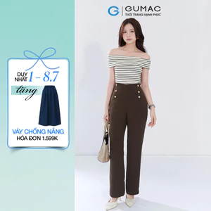 Quần Tây Nữ GUMAC Ống Suông Lưng Liền Đính Nút Trang Trí Tinh Tế Sang Trọng QF05028