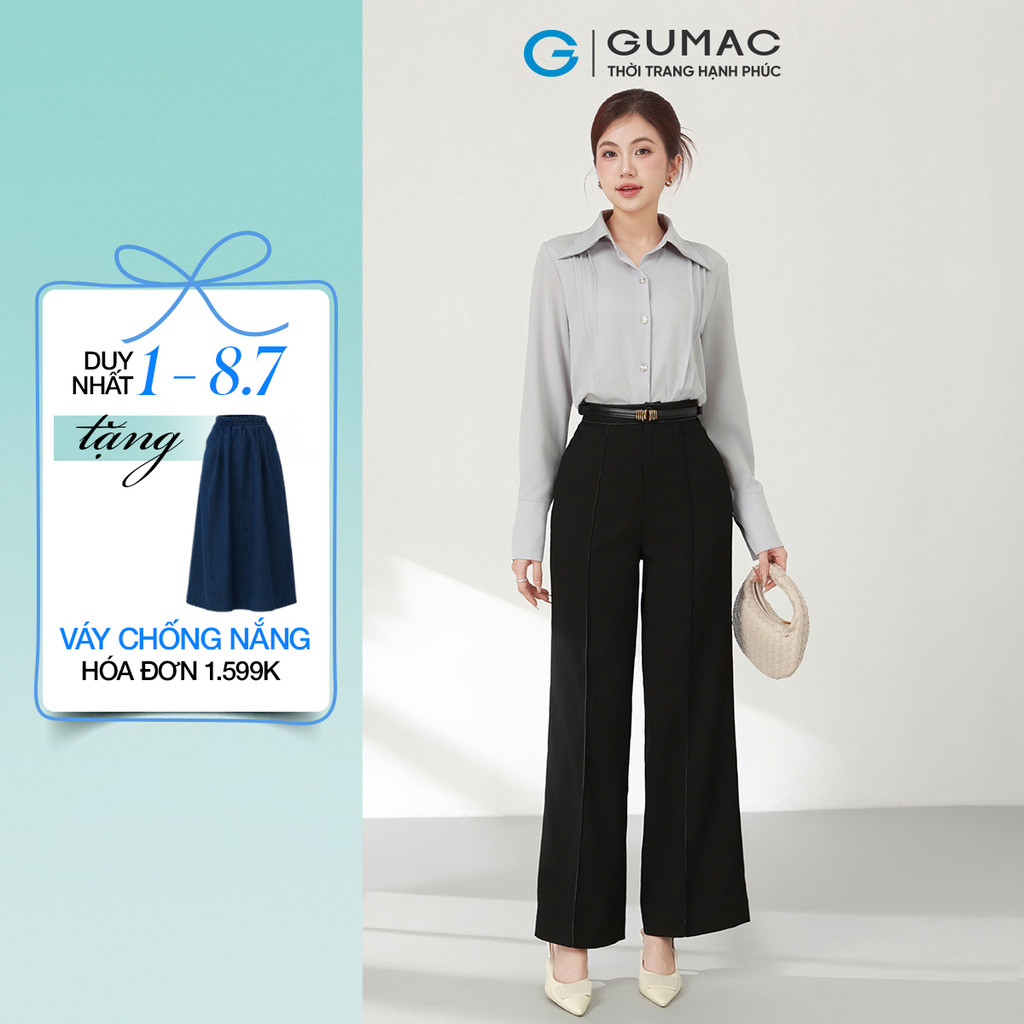 Quần tây ống suông nữ GUMAC chạy chỉ nổi có túi sườn chất siêu len mềm mịn QF03014