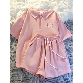 Bộ đồ thể thao nữ mùa hè mới, kiểu dáng rộng rãi, cổ polo, phong cách giản dị dành cho nữ
