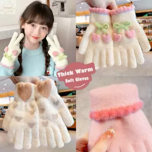 Găng tay đầy đủ ngón tay AWNGD dành cho trẻ em, Găng tay dệt kim ấm áp mùa đông anh đào dễ thương, Găng tay chống gió dày thể thao ngoài trời sang trọng