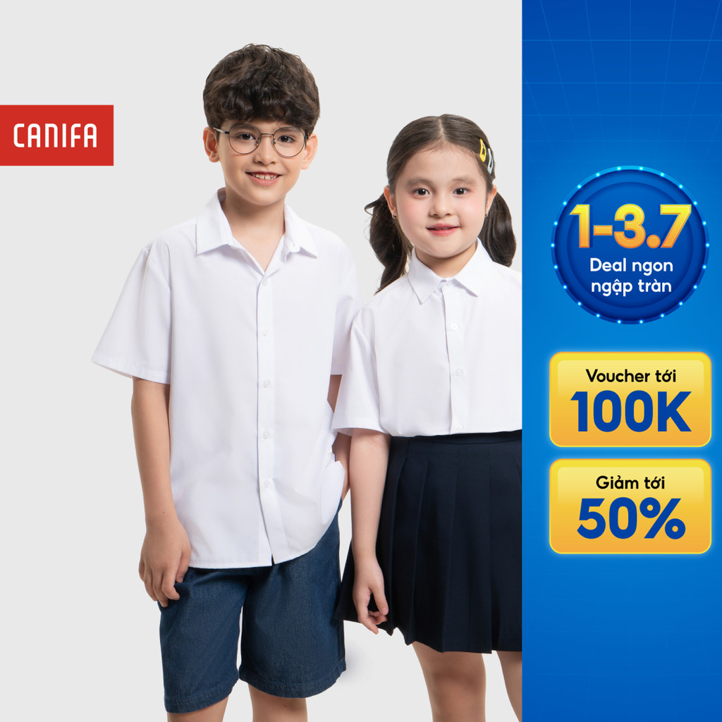 Áo Sơ mi unisex trẻ em CANIFA ngắn tay basic đi học 3TH26A001
