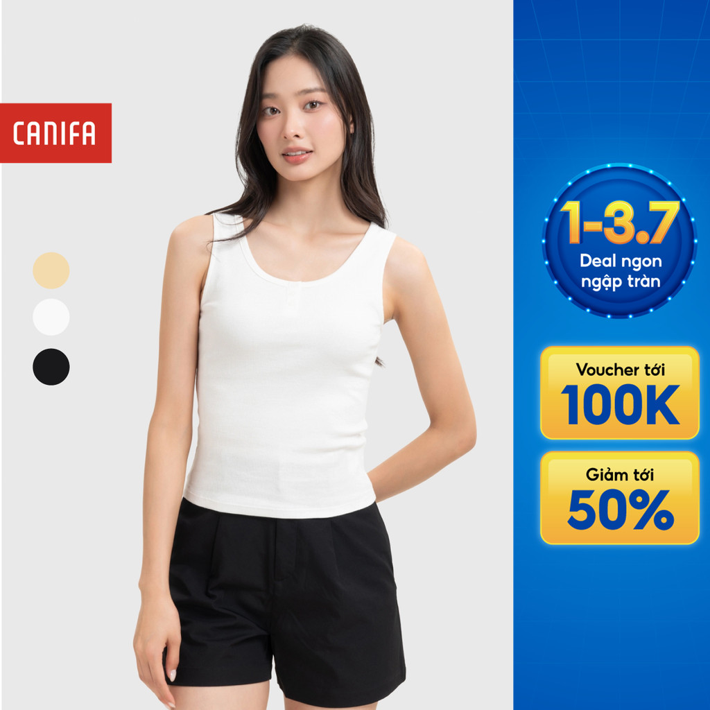 Áo ba lỗ nữ CANIFA cổ tròn sát nách, áo hai dây nữ form ôm tôn dáng 6TA26S001