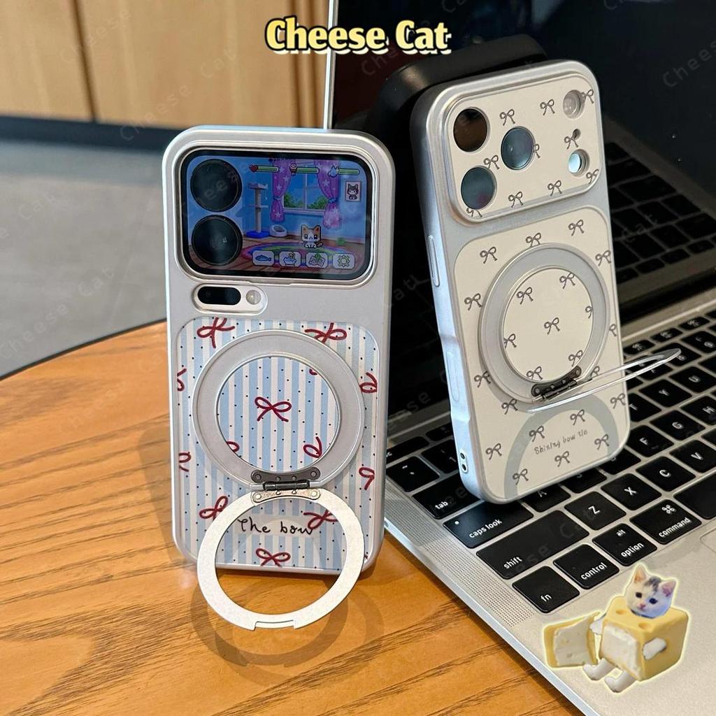 Kim Loại Xoay Đứng Nơ Sọc Xanh Ốp Lưng Điện Thoại iPhone Xs 11 12 13 14 15 16 17 Pro Max XR