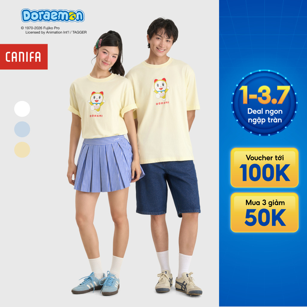 Áo phông unisex người lớn CANIFA Cotton USA cổ tròn ngắn tay in họa tiết 5TS26S004