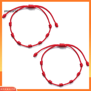 Một thế giới| 2 Chiếc May Mắn Dây Đỏ Vòng Tay 7 Nút Dây Bảo Vệ Bùa Hộ Mệnh Năm Mới
