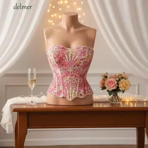 DELMER Quần Lót Nữ, Shapers Slim Fit Ren Xương Cá Shapewear, Ngọt Ngào Không Tay Kiểm Soát Bụng Hoa Rỗng Crop Tube Top Party