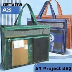 Túi nghệ thuật lưới GETVOW, có dây kéo và tay cầm Túi dự án PVC A3, Quà tặng sáng tạo Túi lưu trữ dung lượng lớn đa chức năng dày Đồ dùng văn phòng