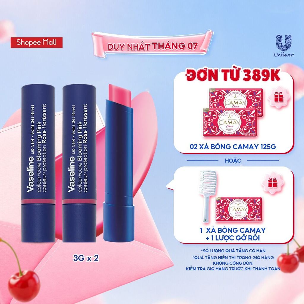 Combo 2 Son dưỡng môi Vaseline Colour+Care Blooming Pink 3g