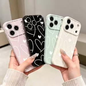 Ốp điện thoại di động hình trái tim 3D Love Heart Edge Line cho IPhone 17 Pro Max 16 15 14 13 12 11 Pro 16 Plus 16e Vỏ silicon lỏng mềm