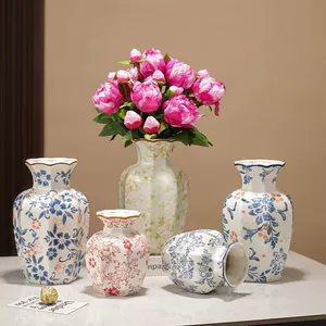 Bình gốm màu xanh và trắng cổ điển để trang trí nội thất Phòng khách Lối vào Hoa Sắp xếp Cao cấp Thời trang mảnh trang trí