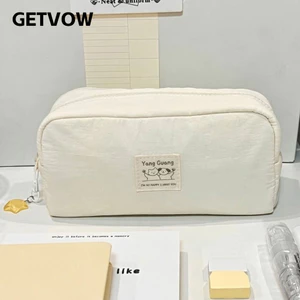 Túi Đựng Bút GETVOW, Bút Chì Dung Tích Lớn Màu Trơn, Quà Tặng Vải Hoạt Hình Túi Văn Phòng Phẩm Học Sinh