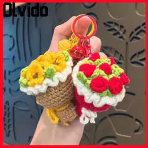 Móc khóa móc hoa OLVIDO, có chuông Móc khóa hoa dễ thương, Móc chìa khóa hoa hồng thủ công Móc khóa hoa móc khóa trang trí nhà cửa
