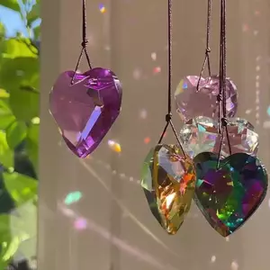 Ziyulinyuk 1 Trái Tim Tình Yêu Pha Lê Cửa Sổ Thủ Công Pha Lê Windchimes Trang Trí Sân Vườn Treo Mặt Dây Chuyền Chuông Gió Mặt Trời Bắt Trang Trí VN