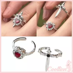 COO Gói 2 Phong Cách Gothic Nhẫn Trái Tim Hợp Kim Có Thể Điều Chỉnh Trang Sức Unisex