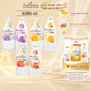 Combo Dầu gội dưỡng tóc mượt ENCHANTEUR Keratin và Sữa tắm nước hoa dưỡng da ENCHANTEUR thơm lâu đến 24 giờ 650g/chai