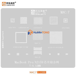 0.12mm Amaoe MAC: 7 Dành Cho MacBook Pro A2159 / A1989 / A1990 BGA Stencil 339S00616 / 338S00466-A0 BGA 110 / 178 T2 CPU RAM Chip Hàn Reball